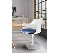 Fusion Living Black Tulip Armchair With Pu Cushion In Navy Navy