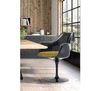 Fusion Living Black Tulip Armchair With Textured Cushion In Olive Olive