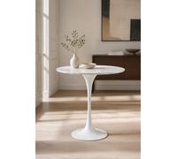 Fusion Living Marble Tulip Circular Side Table In White White