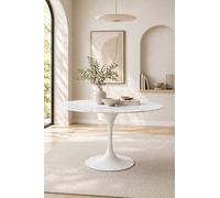Fusion Living Marble Tulip Large Circular Dining Table In White White