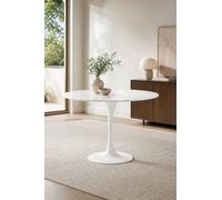 Fusion Living Marble Tulip Medium Circular Dining Table In White White