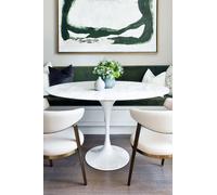 Fusion Living Marble Tulip Medium Circular Dining Table In White White One Size