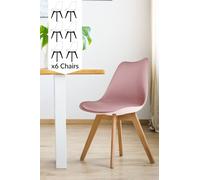 Fusion Living Set Of 6 Soho Plastic Dining Chairs With Squared Light Wood Legs In Dusty Pink Dusty Pink One Size