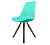 Fusion Living Soho Aqua Plastic Dining Chair With Pyramid Dark Wood Legs