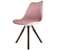 Fusion Living Soho Blush Pink Plastic Dining Chair With Pyramid Dark Wood Legs