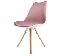Fusion Living Soho Blush Pink Plastic Dining Chair With Pyramid Light Wood Legs