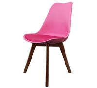 Fusion Living Soho Bright Pink Plastic Dining Chair With Squared Dark Wood Legs