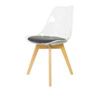 Fusion Living Soho Clear And Black Plastic Dining Chair With Squared Light Wood Legs