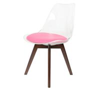 Fusion Living Soho Clear And Bright Pink Plastic Dining Chair With Squared Dark Wood Legs