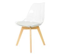 Fusion Living Soho Clear And Light Grey Plastic Dining Chair With Squared Light Wood Legs