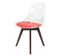 Fusion Living Soho Clear And Red Plastic Dining Chair With Squared Dark Wood Legs