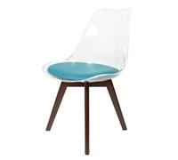 Fusion Living Soho Clear And Teal Plastic Dining Chair With Squared Dark Wood Legs