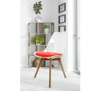 Fusion Living Soho Clear Plastic Dining Chair With Squared Light Wood Legs Red