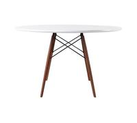 Fusion Living Soho Large White Circular Dining Table With Walnut Wood Legs