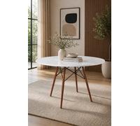Fusion Living Soho Large White Circular Dining Table With Walnut Wood Legs White