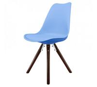 Fusion Living Soho Light Blue Plastic Dining Chair With Pyramid Dark Wood Legs