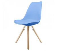 Fusion Living Soho Light Blue Plastic Dining Chair With Pyramid Light Wood Legs