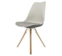 Fusion Living Soho Light Grey Plastic Dining Chair With Pyramid Light Wood Legs
