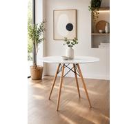 Fusion Living Soho Medium White Circular Dining Table With Beech Wood Legs White