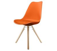 Fusion Living Soho Orange Plastic Dining Chair With Pyramid Light Wood Legs