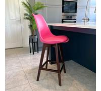 Soho Plastic Bar Stool with Dark Wood Legs Fusion Living Bright Pink One Size