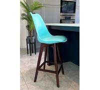 Fusion Living Soho Plastic Bar Stool With Dark Wood Legs In Aqua Aqua