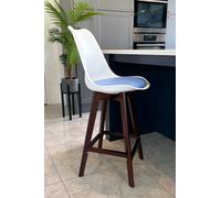 Fusion Living Soho Plastic Bar Stool With Dark Wood Legs White & Light Blue
