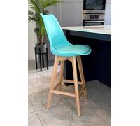 Fusion Living Soho Plastic Bar Stool With Light Wood Legs In Aqua Aqua One Size