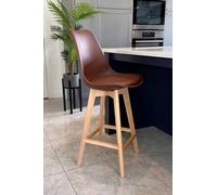 Fusion Living Soho Plastic Bar Stool With Light Wood Legs In Chocolate Chocolate One Size
