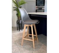 Fusion Living Soho Plastic Bar Stool With Light Wood Legs In Dark Grey Dark Grey