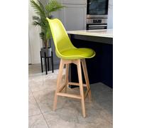 Fusion Living Soho Plastic Bar Stool With Light Wood Legs In Green Green