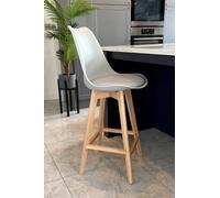 Fusion Living Soho Plastic Bar Stool With Light Wood Legs In Light Grey Light Grey