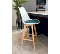 Fusion Living Soho Plastic Bar Stool With Light Wood Legs In Teal Teal