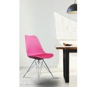 Fusion Living Soho Plastic Dining Chair With Chrome Metal Legs In Bright Pink Bright Pink