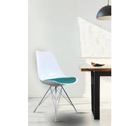 Fusion Living Soho Plastic Dining Chair With Chrome Metal Legs White & Teal