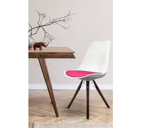 Fusion Living Soho Plastic Dining Chair With Pyramid Dark Wood Legs In Bright Pink Bright Pink