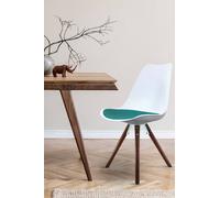 Fusion Living Soho Plastic Dining Chair With Pyramid Dark Wood Legs In Teal Teal