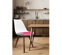 Fusion Living Soho Plastic Dining Chair With Squared Dark Wood Legs In Bright Pink Bright Pink