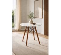 Fusion Living Soho Small White Circular Dining Table With Walnut Wood Legs White