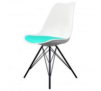 Fusion Living Soho White And Aqua Blue Plastic Dining Chair With Black Metal Legs