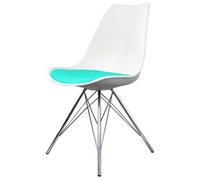 Fusion Living Soho White And Aqua Blue Plastic Dining Chair With Chrome Metal Legs