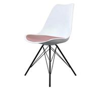 Fusion Living Soho White And Blush Pink Plastic Dining Chair With Black Metal Legs