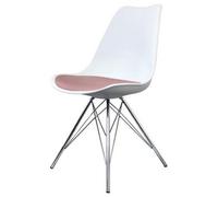 Fusion Living Soho White And Blush Pink Plastic Dining Chair With Chrome Metal Legs