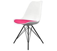 Fusion Living Soho White And Bright Pink Plastic Dining Chair With Black Metal Legs