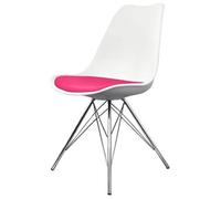 Fusion Living Soho White And Bright Pink Plastic Dining Chair With Chrome Metal Legs