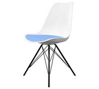 Fusion Living Soho White And Light Blue Plastic Dining Chair With Black Metal Legs
