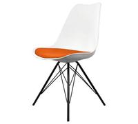 Fusion Living Soho White And Orange Plastic Dining Chair With Black Metal Legs