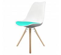 Fusion Living Soho White & Aqua Plastic Dining Chair With Pyramid Light Wood Legs