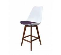 Fusion Living Soho White & Aubergine Plastic Bar Stool With Dark Wood Legs