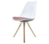 Fusion Living Soho White & Blush Pink Plastic Dining Chair With Pyramid Light Wood Legs